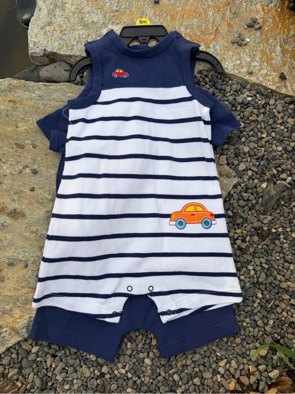 Little Me Navy and White Striped Car Appliqué One-Piece Bodysuit